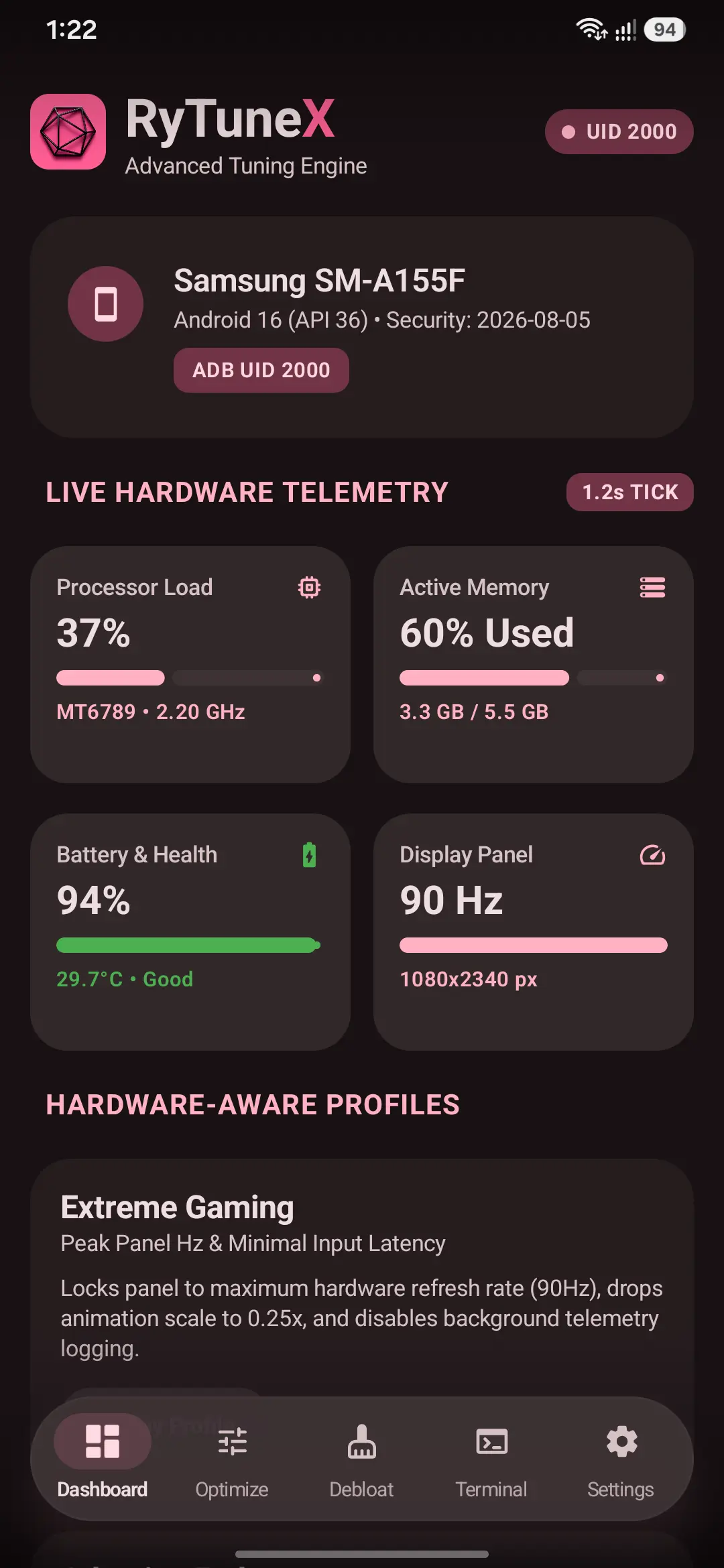 RyTuneX for Android interface preview